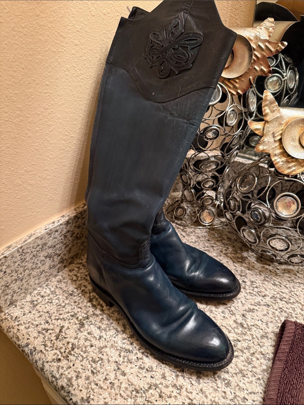 Lucchese Navy Blue Tall Leather Women's Riding Boots